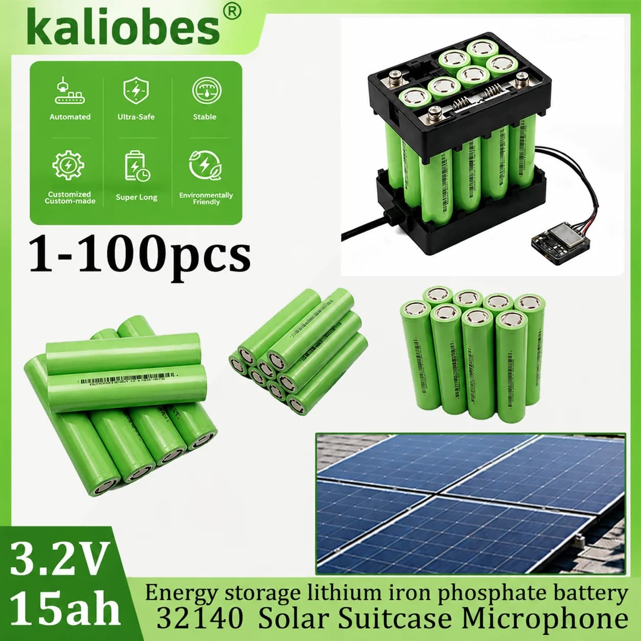 1-300 pz 3.2 V LiFePO4 32140 15Ah Batteria FAI DA TE 4s 8s 12 v 24 V 36 V Inverter Veicolo Elettrico Viaggi Campeggio batterie Grado A