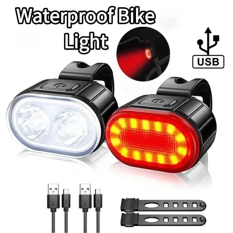 Bike Lights Waterproof Led Front Rear Light LED USB Rechargeable Headlight Taillight Set Bright Flashlight Safety Cycling Lights