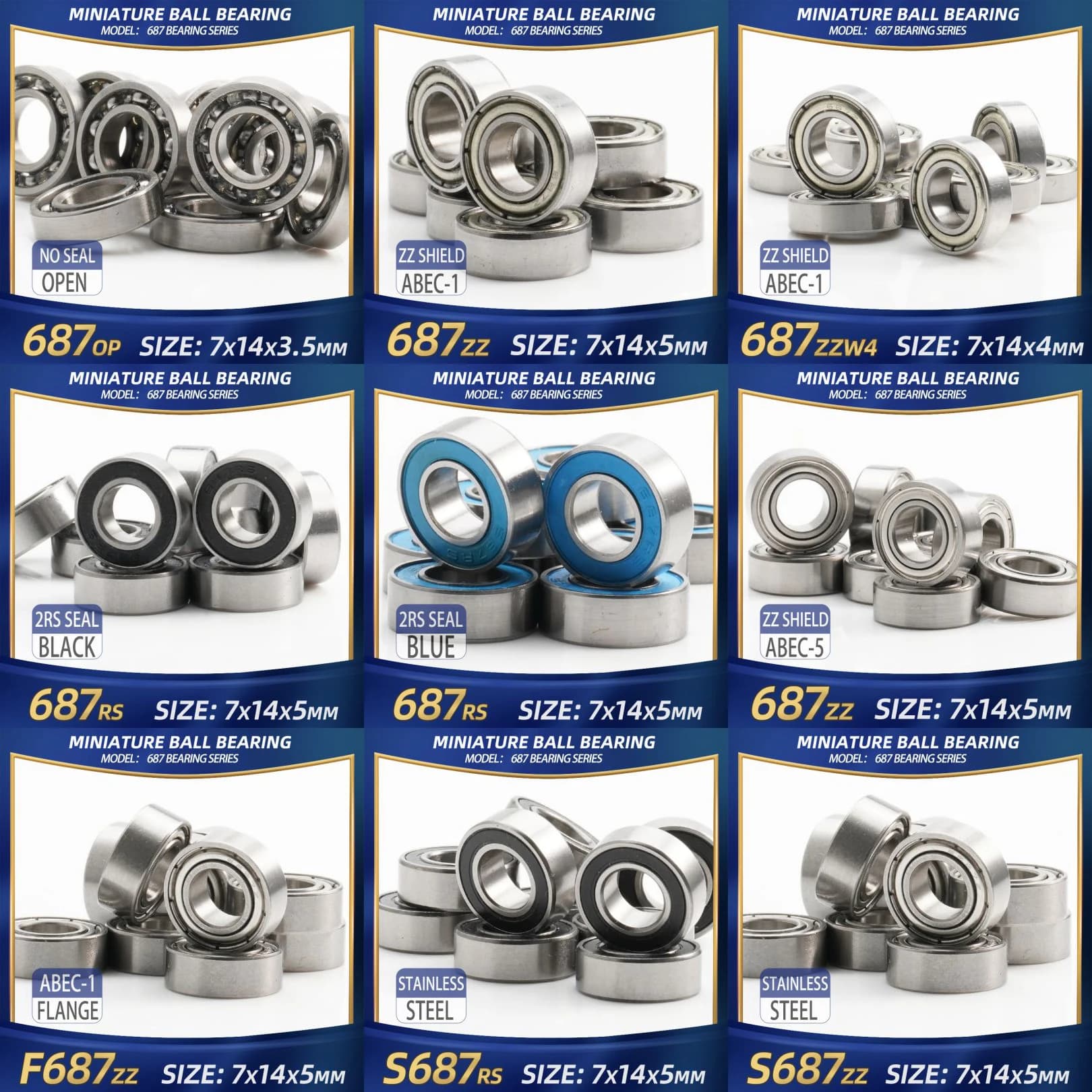 FUSHI 687 ZZ Cuscinetto 7x14x5 mm 10 Pz 687ZZ RS 2RS 687 Cuscinetti manipolo aperti per scheda video ad alta velocità per motore