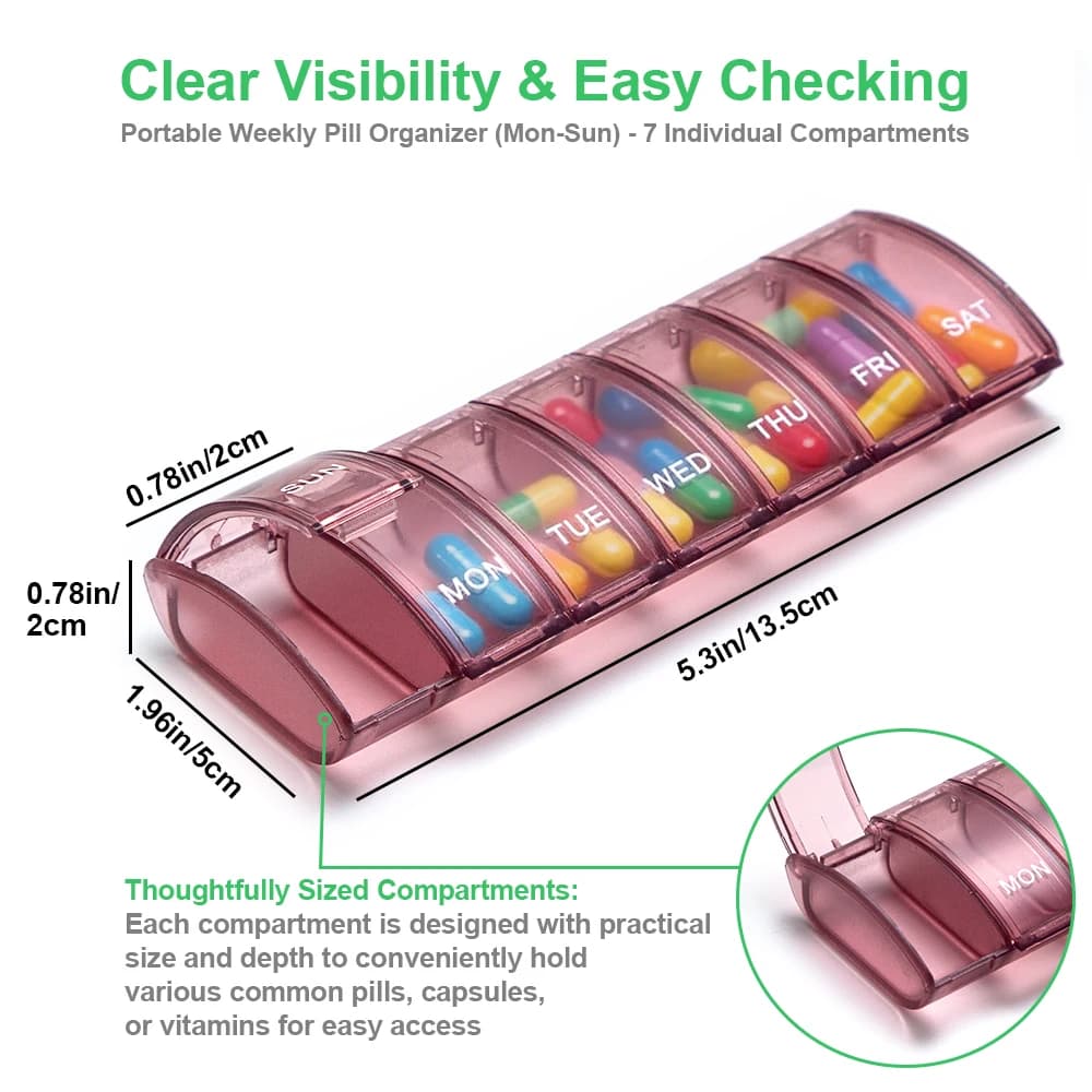 Weekly napkin suitable for arthritis, travel napkin for 7 days without BPA with open design and large compartment to contain vitamins