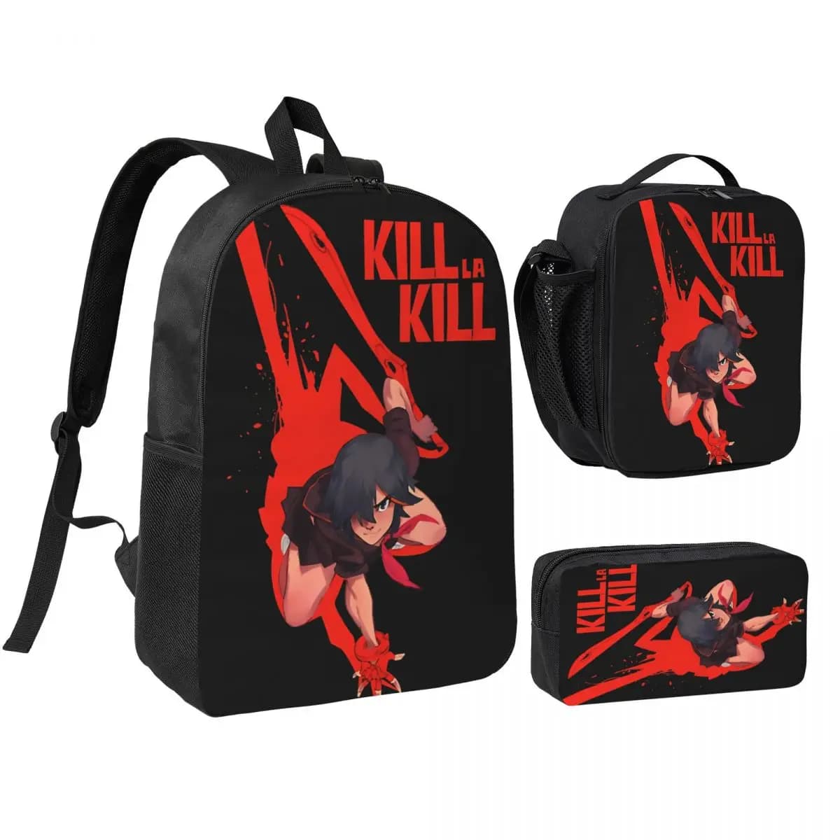 3Pcs Ryuko Matoi Kill La Kill Backpack Set for Boy Girl Pencil Boxes Bookbag Sets with Lunch Box For School Students Daypack