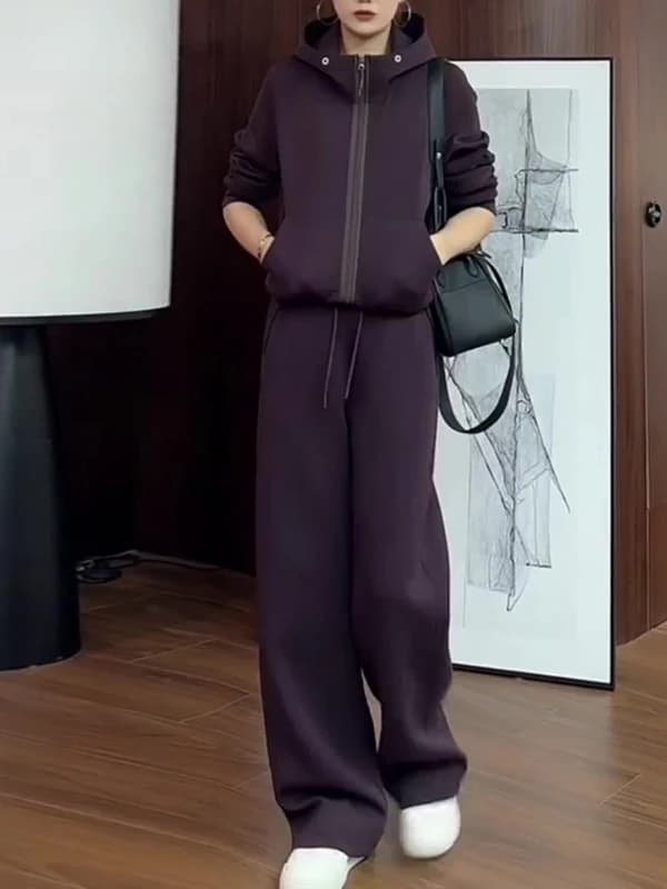Elegant Purple Casual Sportswear Set Women's Spring Fashion Anti-Aging Jacket Top Wide Leg Pants Two-Piece Set Comfortable