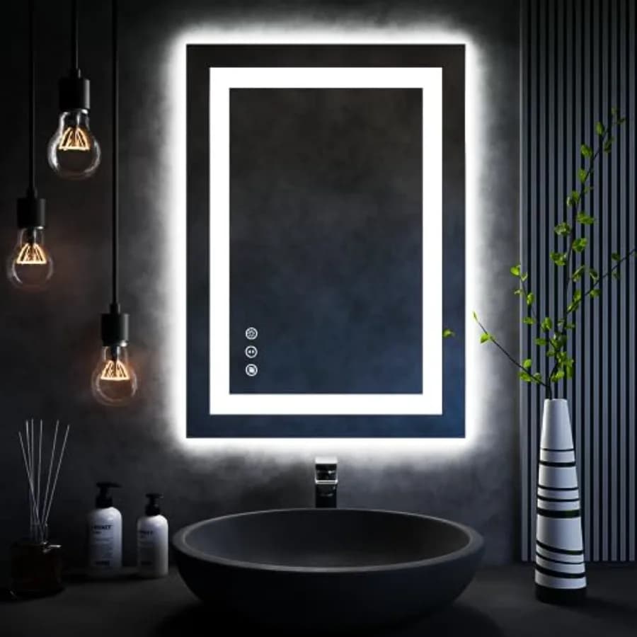 Specchio LED 20'' x 28'' per Bagno, Specchio Illuminato da Parete con Luci Frontali + Retroilluminazione LED, Antiappannamento, in Vetro Temperato