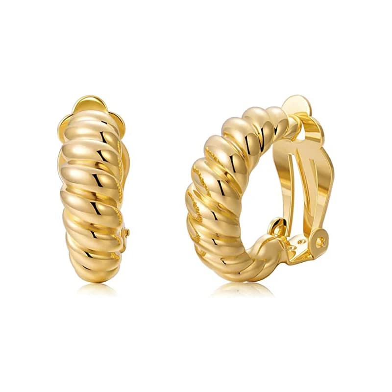 Orecchini a Clip a cerchio in oro massiccio con Croissant in acciaio inossidabile per donna ipoallergenico senza Piercing aretes Jewelry