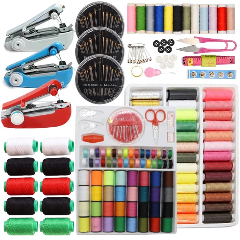 Kit da cucito Mini macchina da cucire manuale Set di filo per ago Abbigliamento fai da te per la casa Patching Cucitura Strumenti per cucito Forniture TMZ