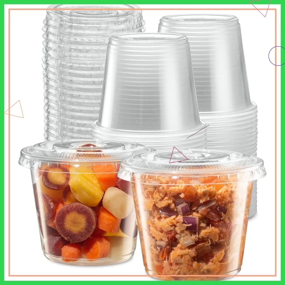 Set di 100 Coppette Monouso Trasparenti da 5 oz con Coperchi, Piccoli Contenitori per Preparazione Pasti, Salse, Slime, Medicinali