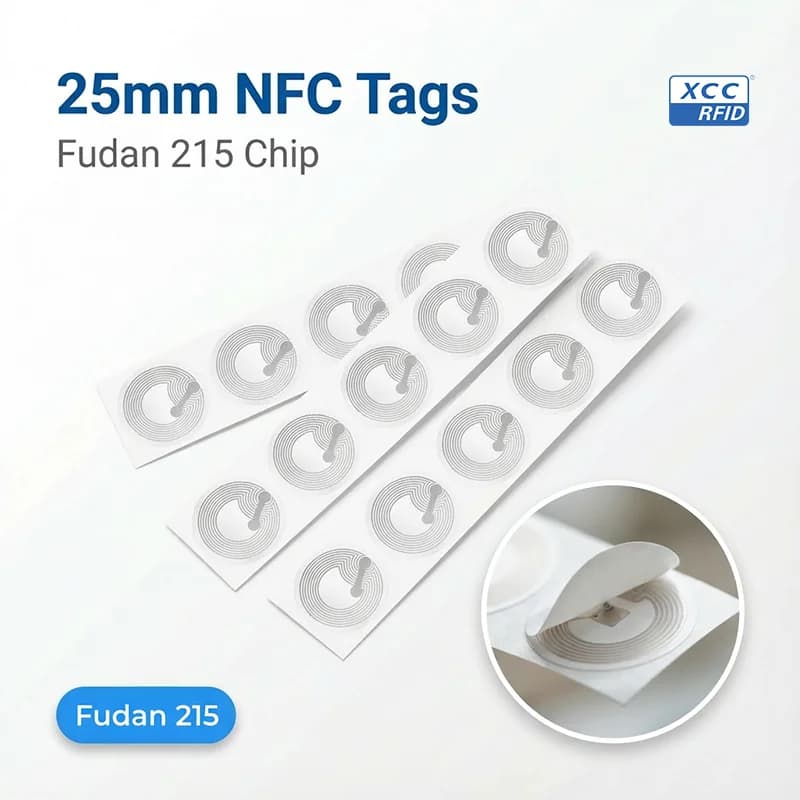 Adesivi NFC Ntag215 riscrivibili, tag portachiavi rotondi bianchi da 25 mm, compatibili con tutti i dispositivi abilitati NFC, anticontraffazione