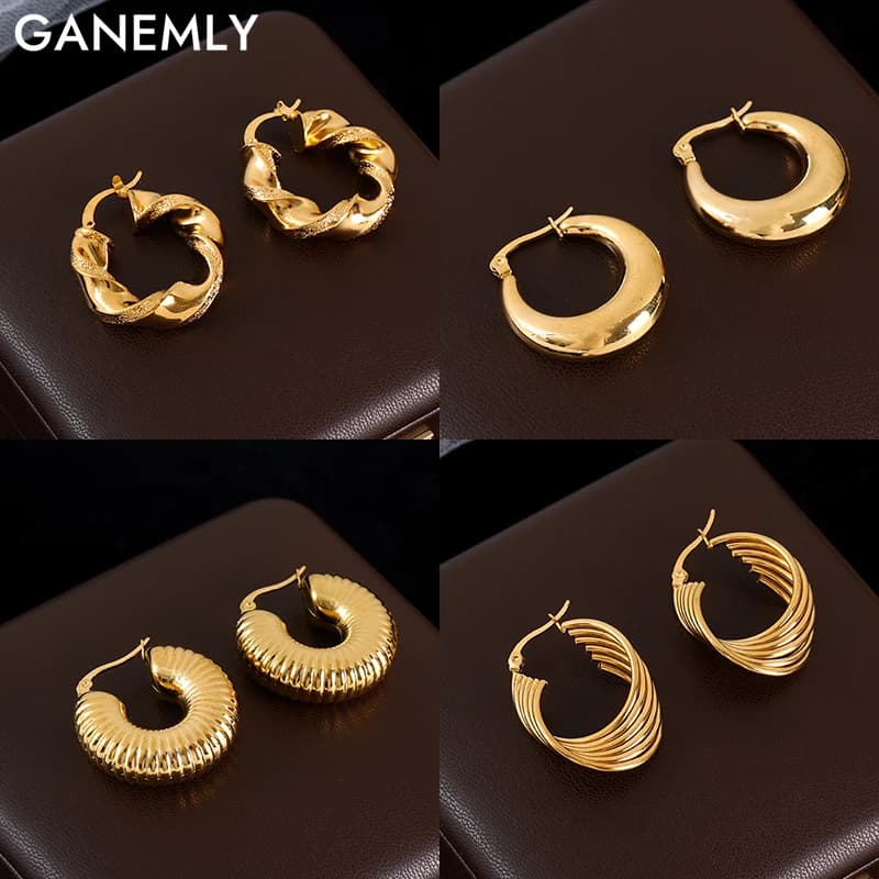 GANEMLY Orecchini a cerchio a cerchio color oro in acciaio inossidabile 316L per le donne Moda New Trendy Fibbia per l'orecchio Gioielli Regalo Party Bijoux