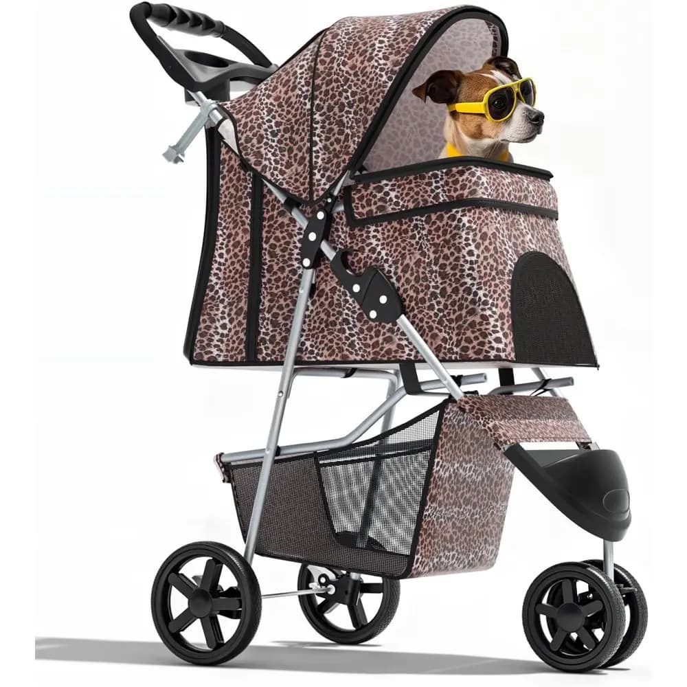 3-Wheel Pet Stroller, oldable Travel Jogger or Small & Medium Dogs & Cats (Up to 33lbs), Lightweight Carrier with Breathable Mes