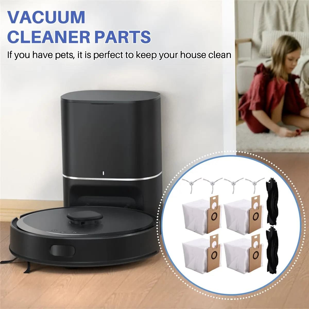 [Vend for]For RV30 Plus/RV20 Max Robot Vacuum Cleaner Side Brush, Dust Bag, Main Brush Cleaning Accessory Kit
