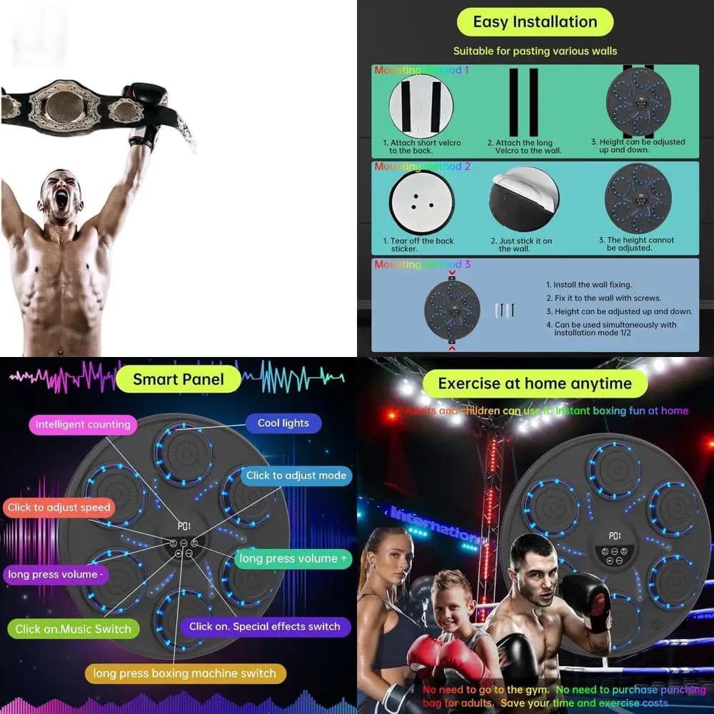 ZOPRIGU Musical Boxing Machine, Bluetooth Smart Boxing Equipment for Adults and Children, Home Gym Training (2 Paia di Guanti)