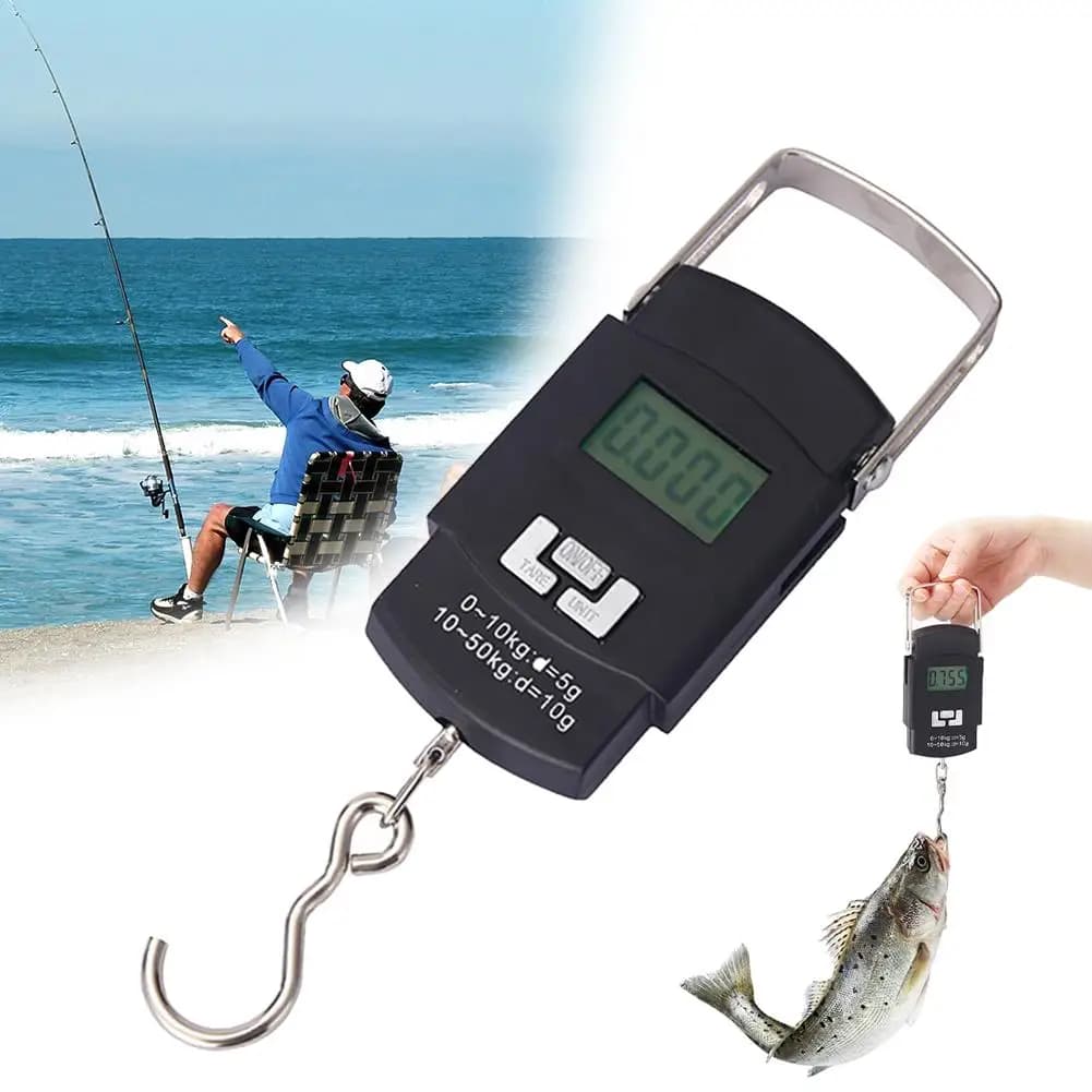 NUOVA Bilancia Elettronica Portatile da 50kg con Gancio, Display LCD Digitale, Mini Bilancia per Pesca e Bagagli, Accessori per la Pesca