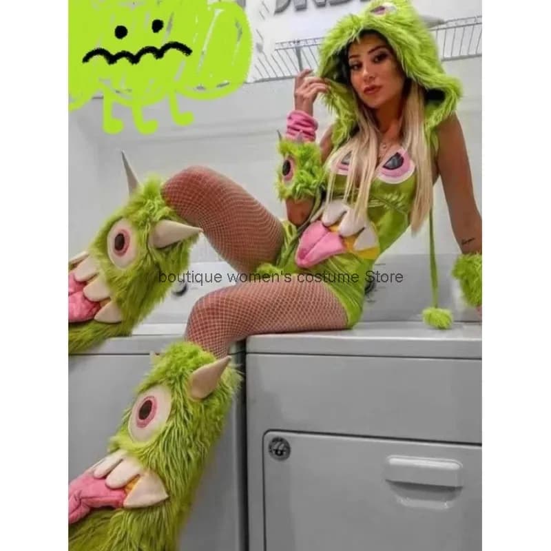 Atmosfera Nightclub Quirky NPC Costume per le donne Halloween Cosplay Verde Piccolo mostro Bar Gogo Costume da prestazione per le donne