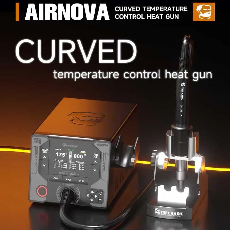 MECCANICO AIRNOVA Stazione di saldatura per pistola ad aria calda con controllo della temperatura curvo 1200W Telefono BGA IC PCB Rilavorazione Stazione dissaldante Strumento