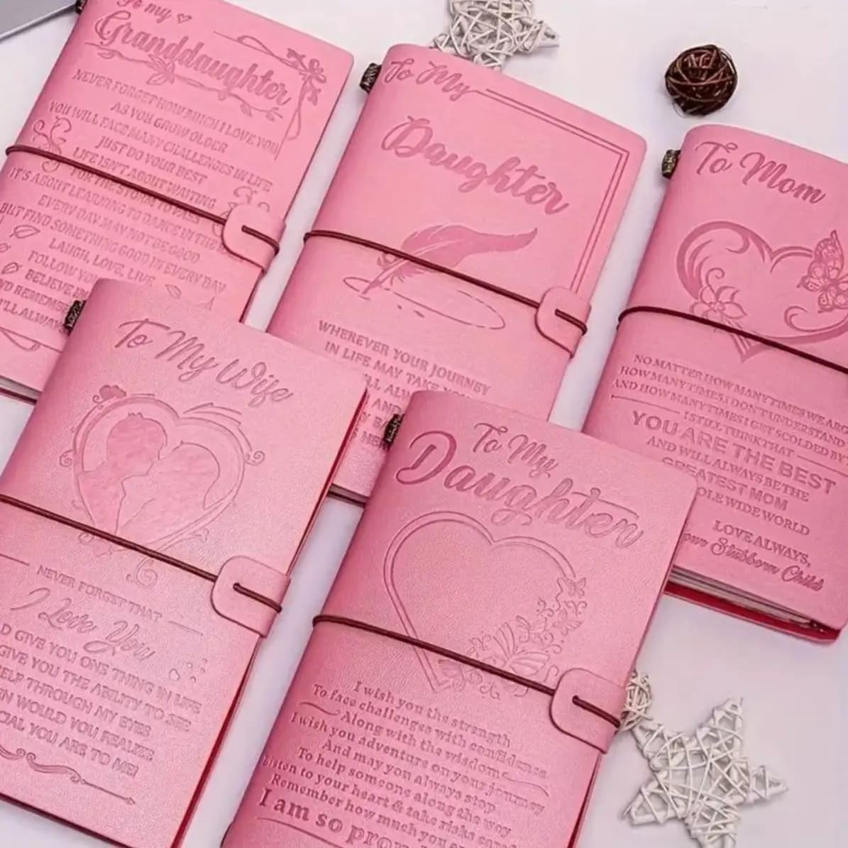 Pink Retro Diary Notepad Handmade Leather Replaceable Pages Traveler's Journal Book - Unique Stationery Gift for Note-Takers
