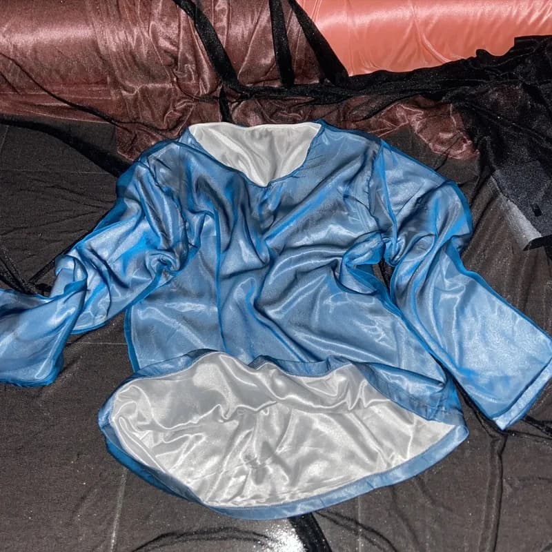 Plus size Men Silky Touch T Shirt Gold Voile Outside Ice Silk Inside glossy Soft pajamas Round Neck Pullover Long Sleeve Top