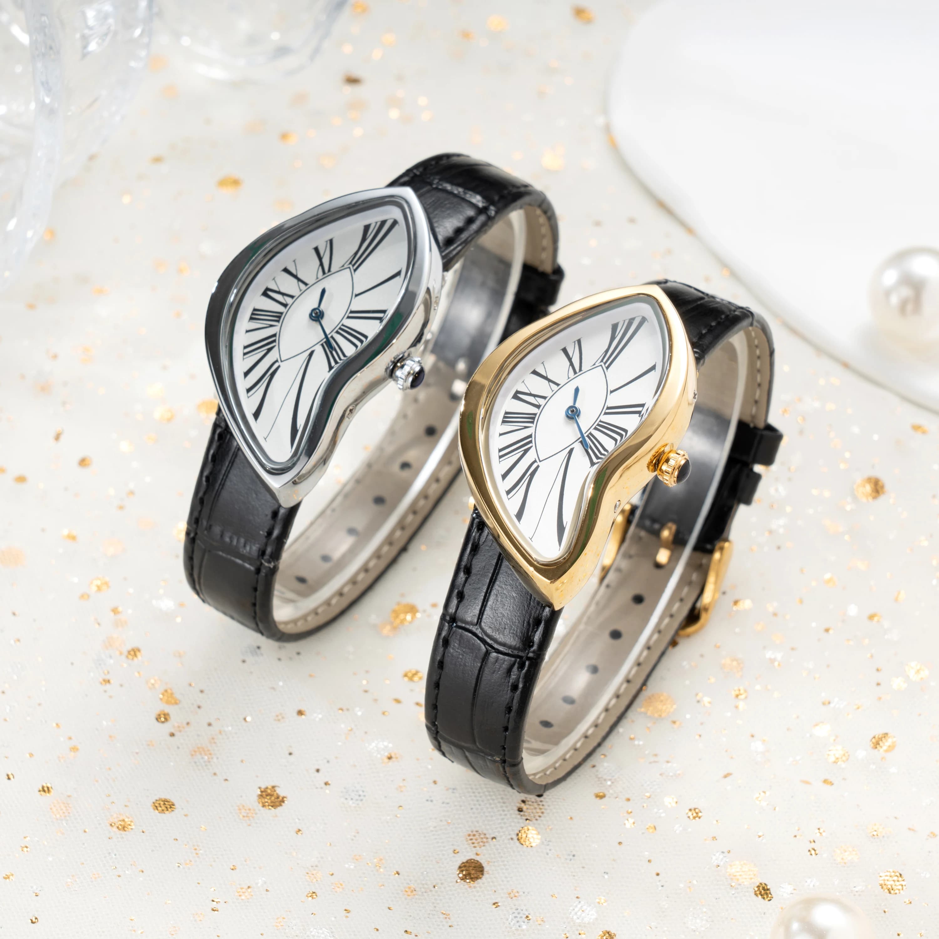 Retro Y2K Roman Number Twist Crash Melting Quartz watch abstract distorted curve watch Fashion men's wrist Reloj