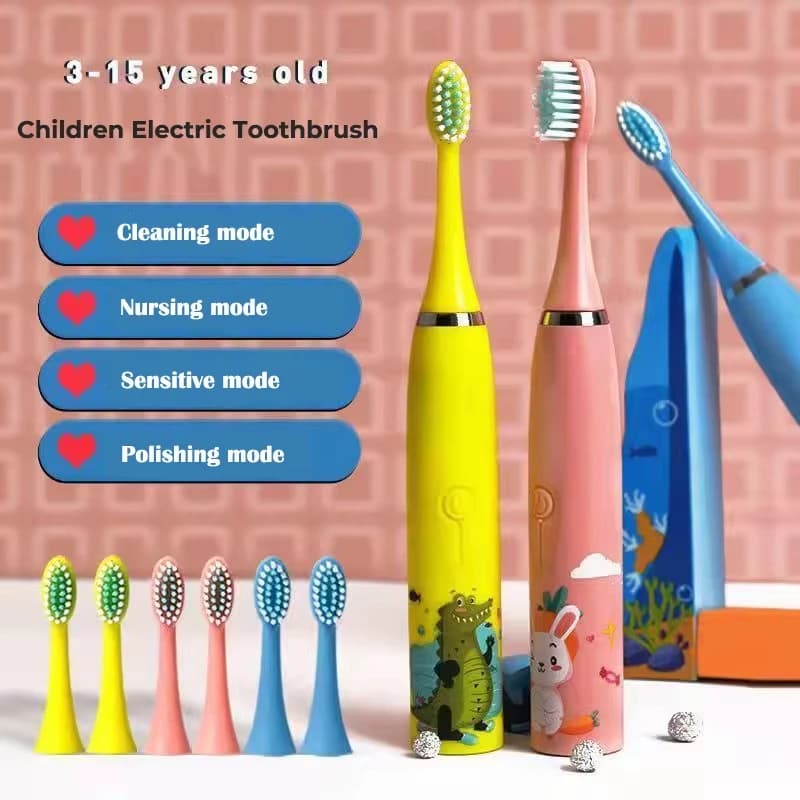 Children Electric Toothbrush Fully Automatic Rechargeable Toothbrush with 6 Replacement Head Cleaning and Protecting Teeth