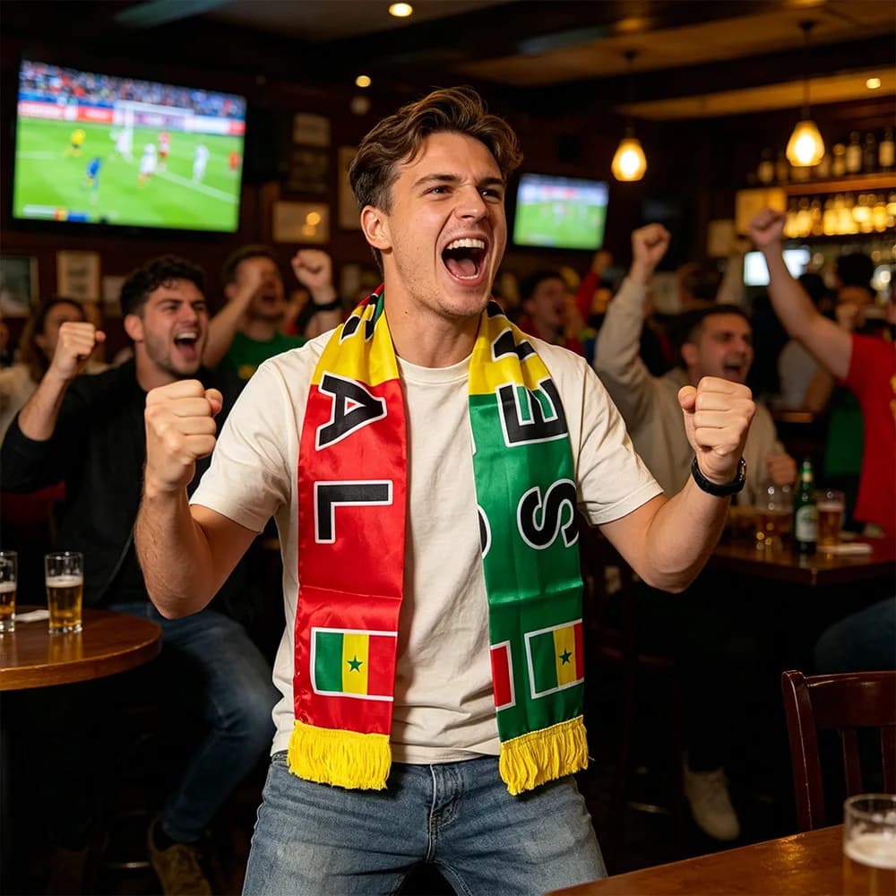 Sciarpa per Tifosi di Calcio, Sciarpe Originali per Uomo/Donna con Nappe (Senegal) - Tema Tifosi Sportivi Globali, Lavabile in Lavatrice