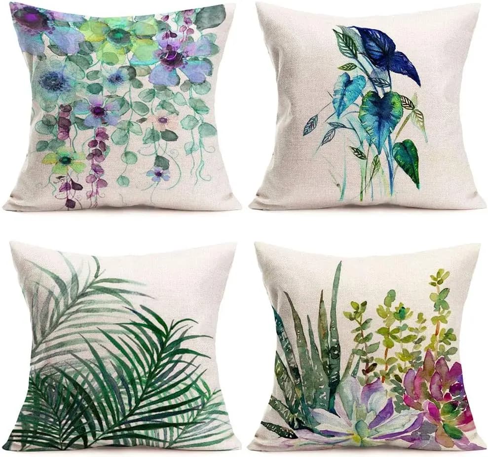 40 x40cm green plant cushion cover for square linen pillow lining for outdoor sofa bed cushion decoration for home