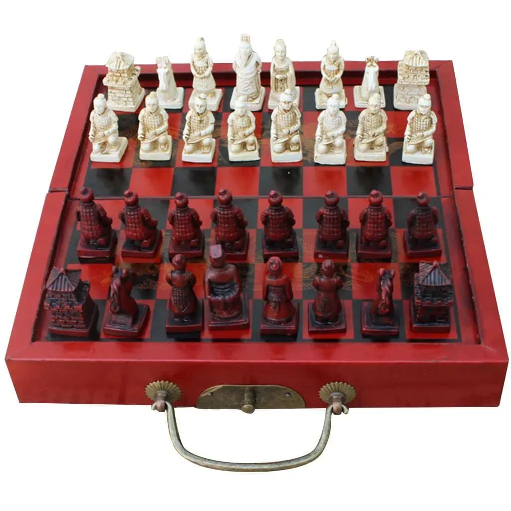 Set di scacchi cinesi in legno, pezzi in resina rossa, gioco da tavolo pieghevole compatto, regalo per genitori e figli