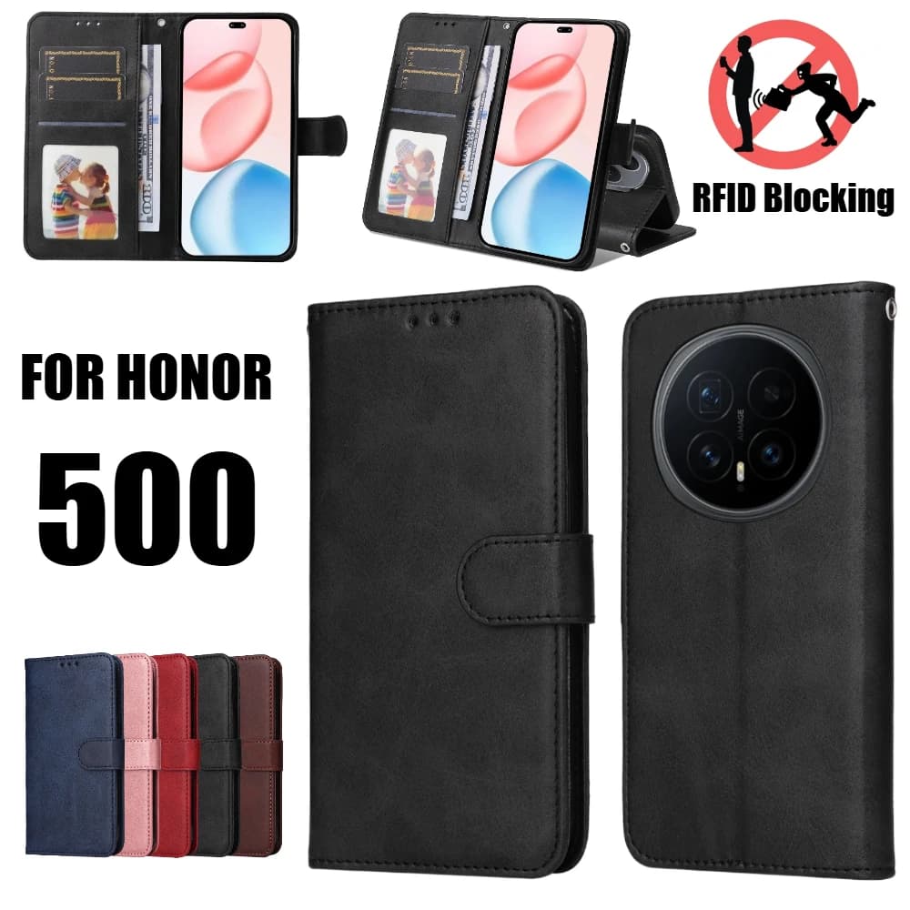 Custodia in pelle magnetica con vibrazione premium per Honor 500 400 300 Pro Magic 8 8 Pro 8 7 6 Lite Play 10 10A X9D Custodia a portafoglio con blocco RFID
