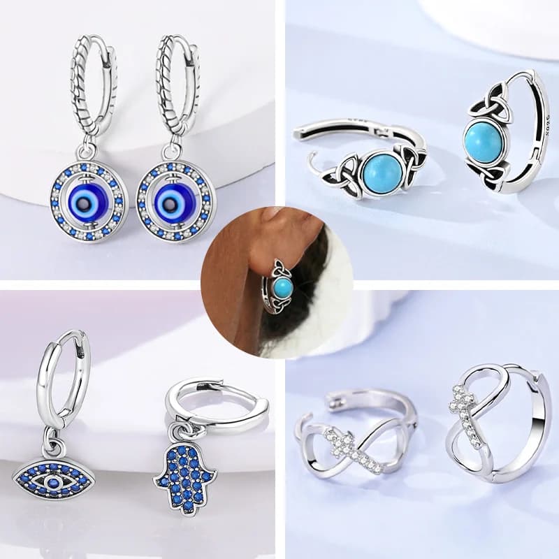 Earrings 925 Sterling Silver Celtic Knot Demon Eye Zircon Hoops Earrings Drop For Women Jewelry Wedding Party Jewelry Wholesale