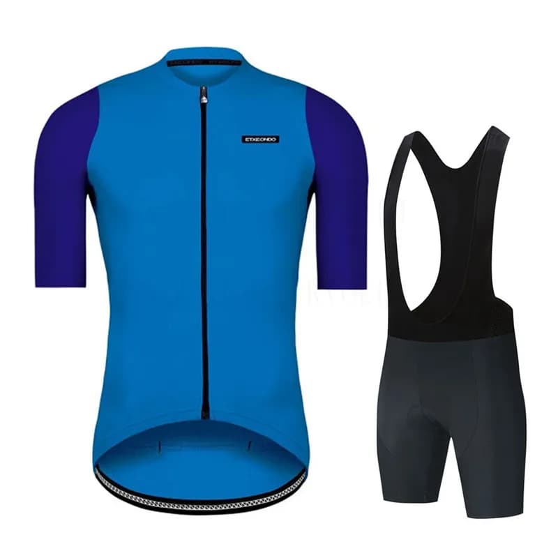 Etxeondo Clothing Cycling Knits Kit Shorts with Short Sleeved Short Blue Set Running Bike Uniforms Maillot Quick Drying Cycling