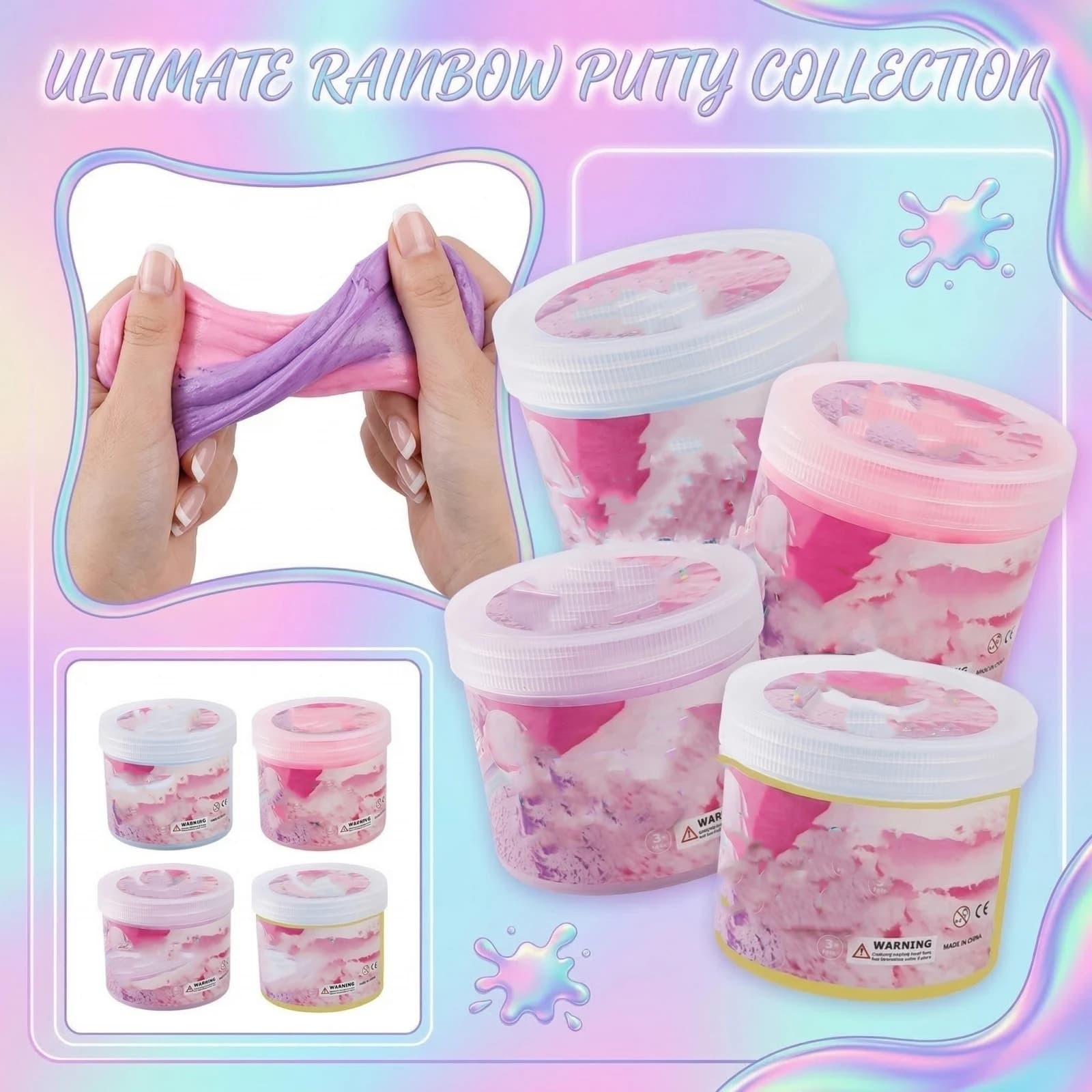 Collezione di Pasta Arcobaleno: Slime Colorato Elastico Antistress, Kit Creativo Fai-da-Te, Set Sensoriale Divertente e Alla Moda