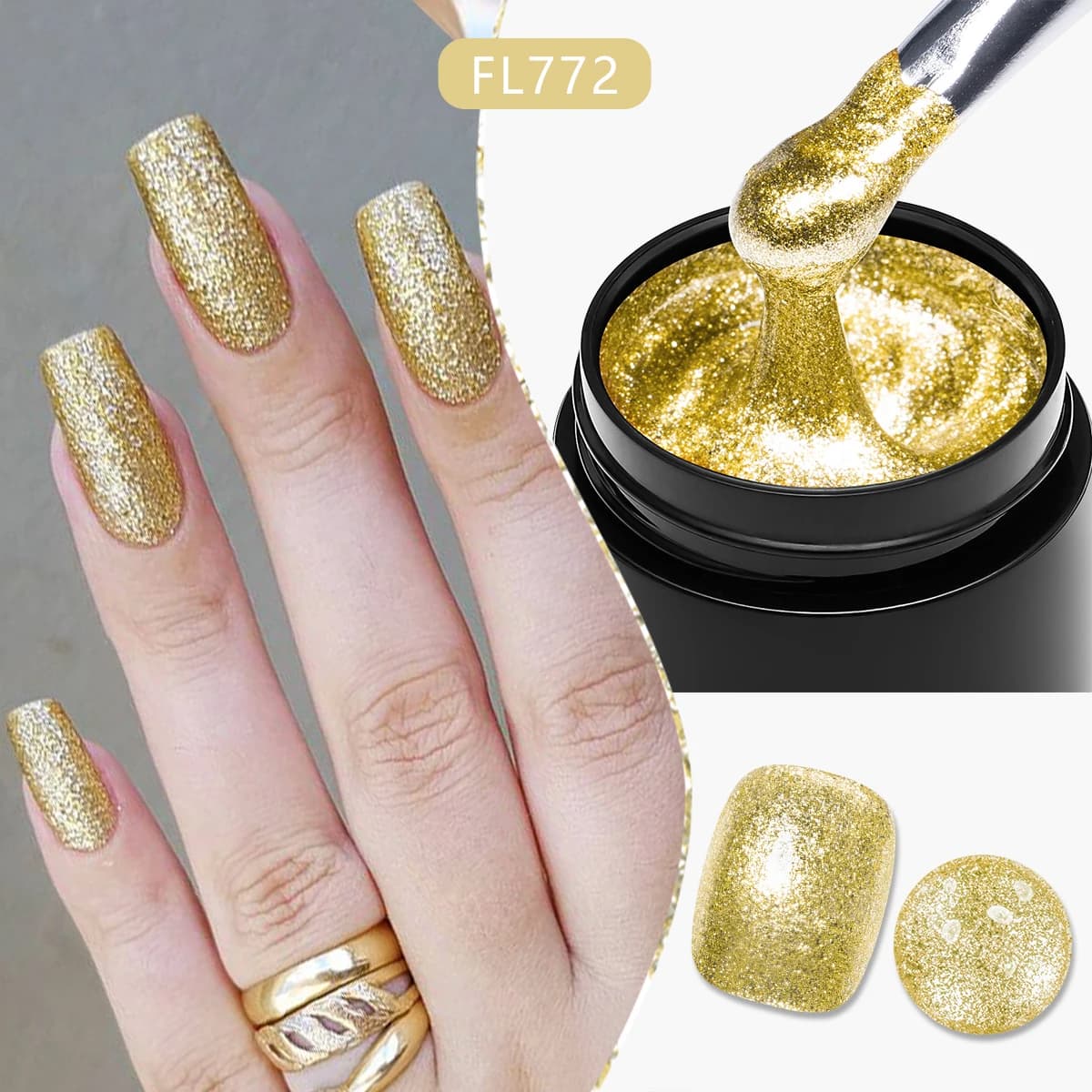 FOUR LILY 8ml Smalto per unghie gel scintillante oro Glitter Super Bright Nail Art Vernici UV/LED Gel per unghie Design manicure