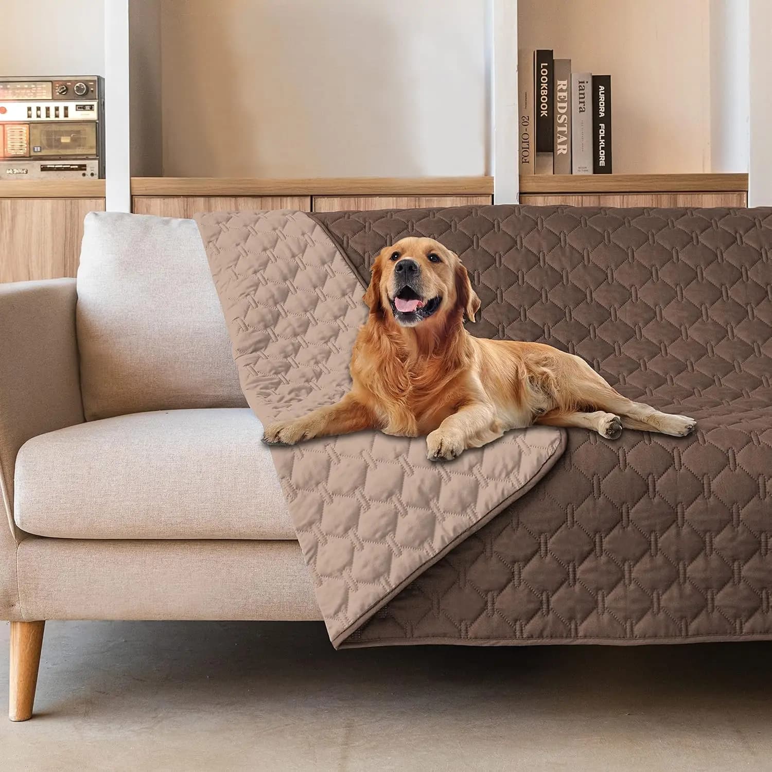 Coperta per Cani Impermeabile Bifacciale, Protezione Reversibile per Divano, Cuscino per Animali Domestici (82x120 Pollici, Cioccolato Scuro/Chiaro)