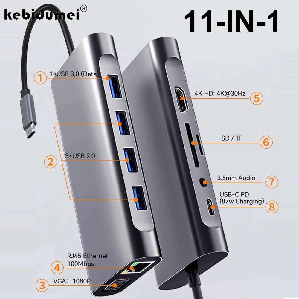 Docking station USB C 11 in 1 HUB USB C Hub USB tipo C a 4K HDMI USB 3.0 Adattatore splitter USB 5Gbps per PC portatile Macbook