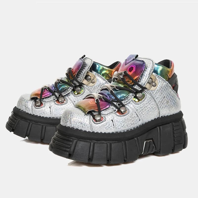 Trendy Thick Bottom High Top Mom Shoes Women's Platform Sneakers Color Block Punk Style Casual Fashion ShoesAYUSTONG