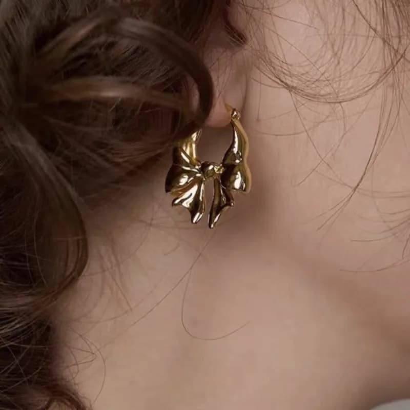 Orecchini coreani con fiocco grande, a nastro, a forma di cuore, di lusso leggero, di alta gamma, stile fata, per autunno e inverno, con perni in argento