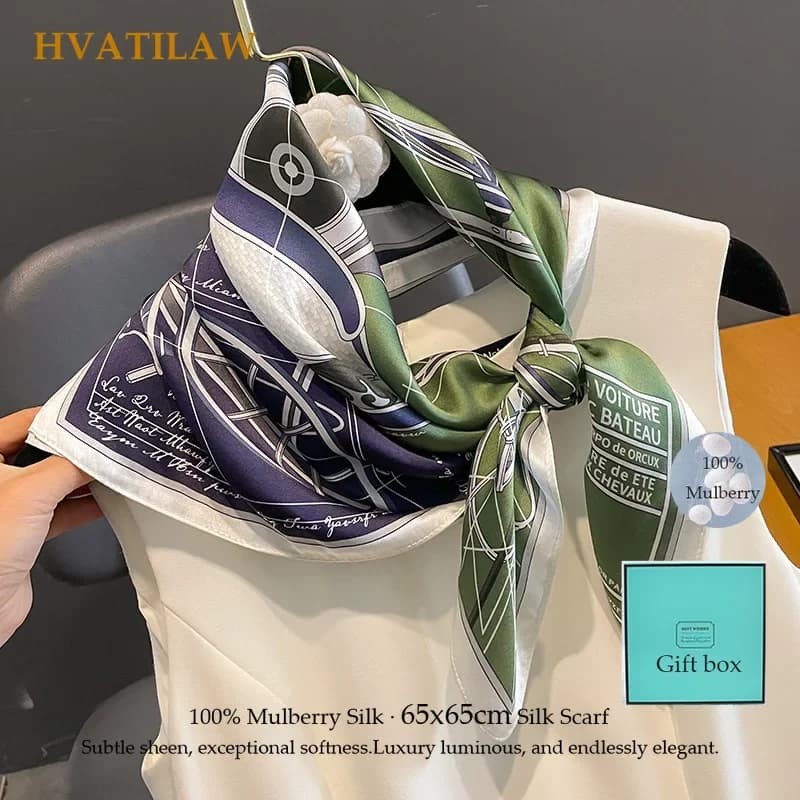 New 100% Real Silk Scarf for Women Hairband Shawl Female Bandana Square Wrap Neck Scarf Mulberry Silk Fashion High Quality Hijab