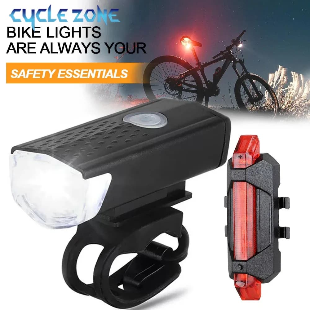 Rechargeable bike light via USB Front light Red rear light Easy to install 3 mode Bicycle accessories for bicycle