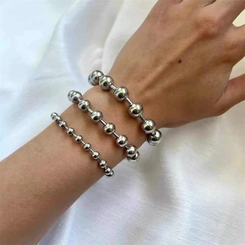 6mm 8mm 10mm Bracciale in acciaio inossidabile per uomo Donna Bracciale con perline Grunge Bracciale a catena con sfere robuste Y2K Gioielli in stile punk