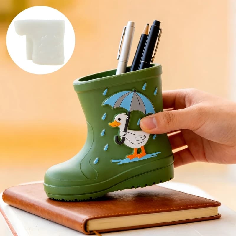 Stampo in silicone per resina a forma di vaso, per stivali da pioggia a tubo lungo, stivali da pioggia con motivo a ombrello a forma di anatra, portapenne, portaspazzole, stampo in gesso