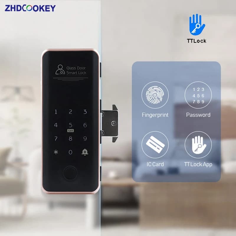 TTlock Smart Serratura per porta scorrevole in vetro APP biometrica per impronte digitali Password remota Serratura elettronica con scheda RFID per porte doppie singole