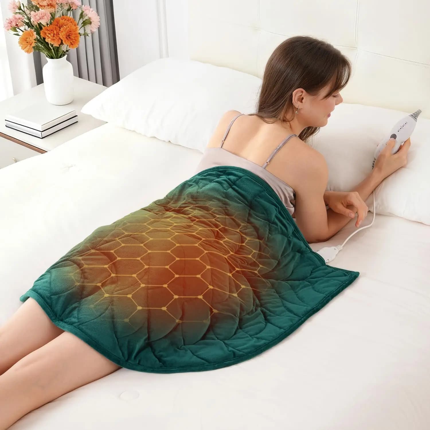 Coperta Riscaldante Pesante Grande, 26x35 Pollici, Cuscinetto Elettrico Riscaldante per Schiena, Spalle e Addome, Verde