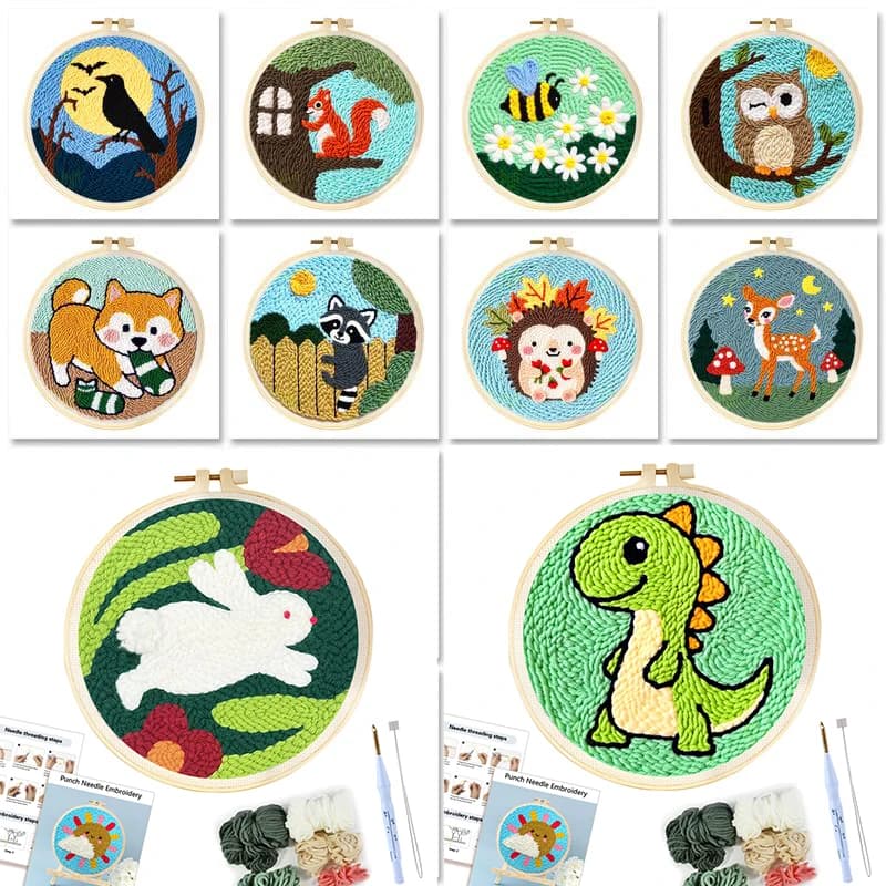GATYZTORY 20x20cm Punch Needle Embroidery Cartoon Kit For Beginner Animal Cute Rabbit Owl Yarn painting Funny Craft DIY Set