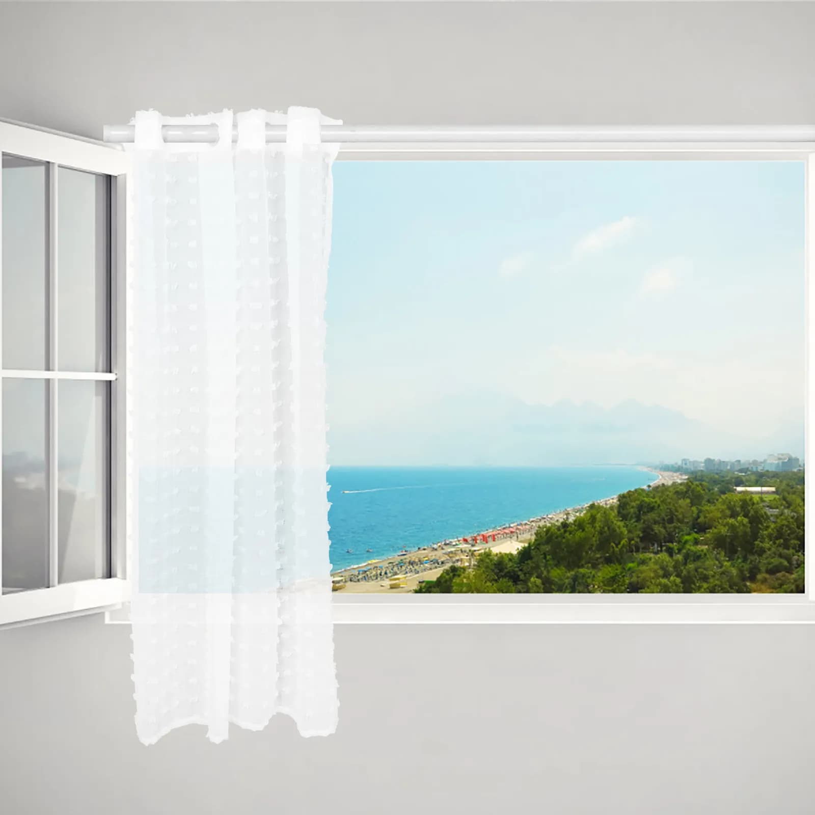 White Dot Sheer Curtain Light Filtering Soft Gauze Window Drape for Bedroom Living Room Farmhouse Rustic Kitchen Patio Villa