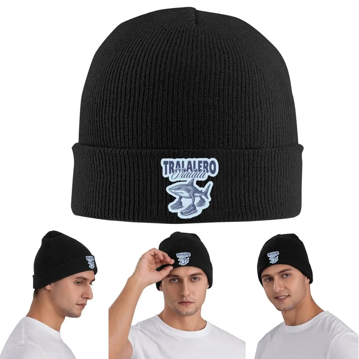 Tralalero Tralala Shark Italian Brainrot Warm Knitted Cap Winter Knit Bonnet Hat Skullies Beanies Hip Hop Caps for Unisex