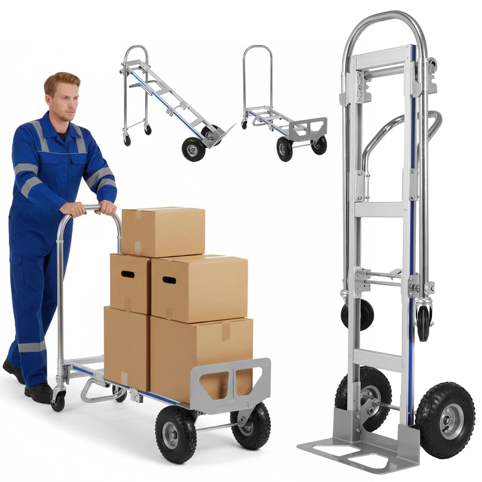 Carrello Industriale in Alluminio Antiruggine con Telaio Rinforzato, Carrello per Trasporto Resistente all'Usura per Magazzino, Fabbrica, Negozio, Ufficio
