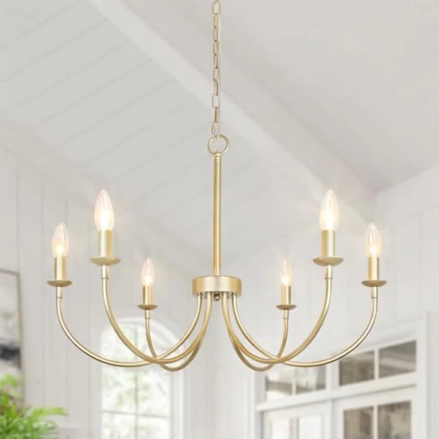 Modern Gold Chandelier, Metal Farmhouse Dining Room Fixture, Candle Chandelier Light Fixtures Rustic Industrial Modern Chandeli