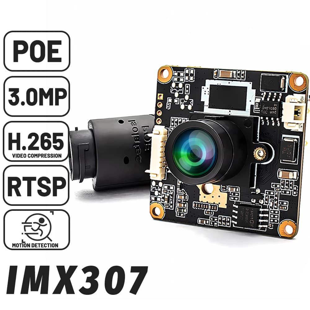 WGWK IMX307 Ultra low 3 MP illumination with 2.0 mm 111 ° No distortion Onvif H.265 RTSP POE security webcam module