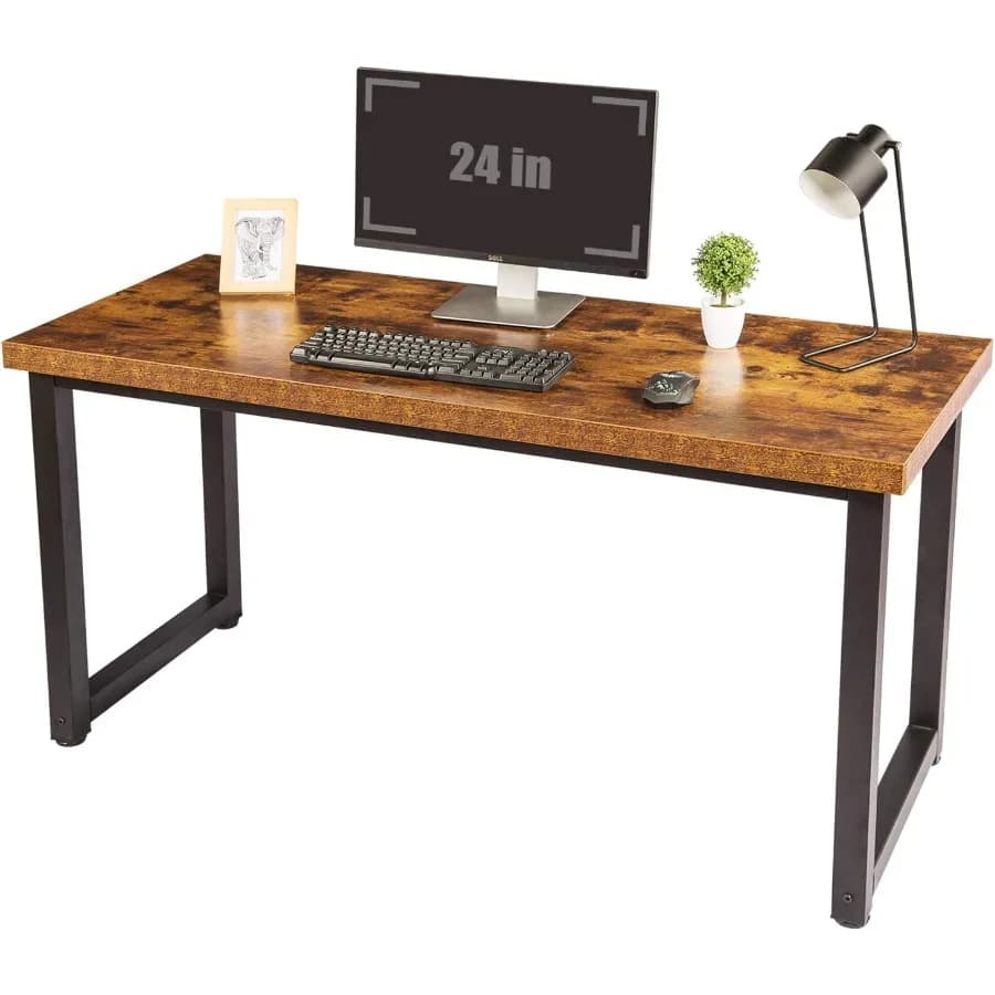 Scrivania per computer grande da 59 pollici per l'home office e la configurazione di giochi con ampio leggio, struttura in metallo resistente, fronte rustica spessa 1,88 pollici