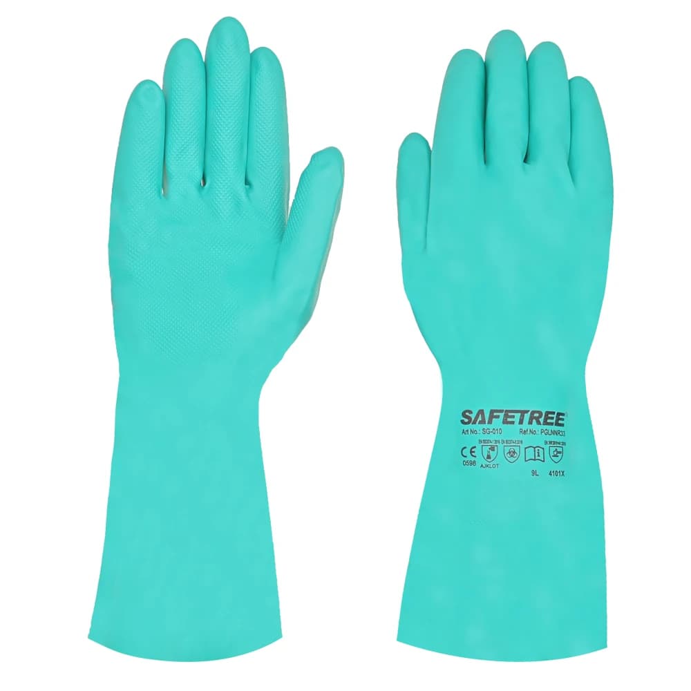 SAFETREE 15mil 33cm Guanti resistenti agli agenti chimici in nitrile verde Guanti sicuri per MICROORGANISMS resistenti all'olio e agli acidi senza lattice