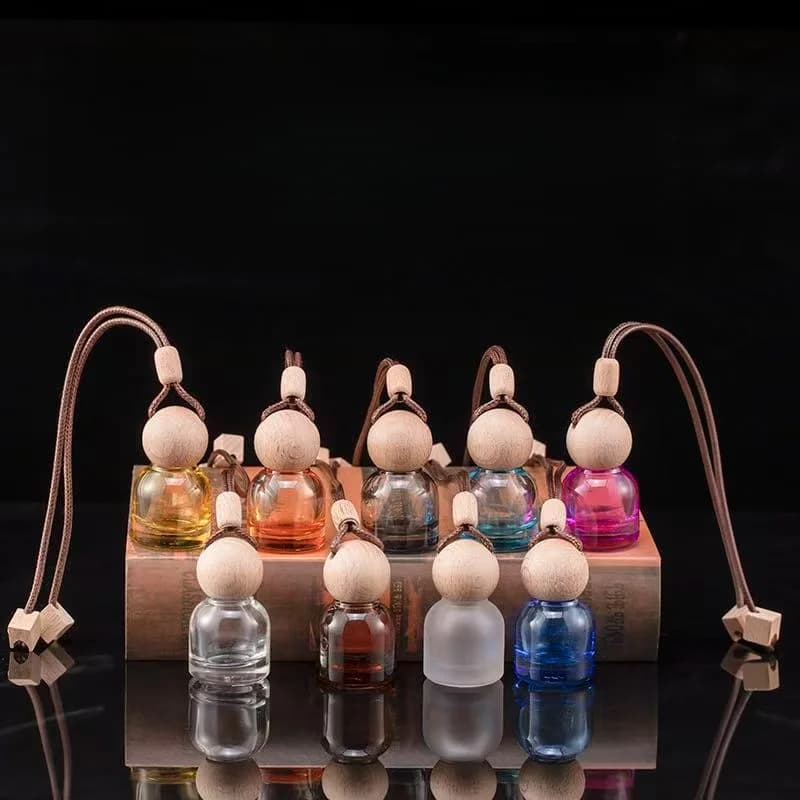 3/6 Pcs Colorful Hanging Car Perfume Bottle Empty Glass Aromatherapy Diffuser Wooden Cap Auto Air Freshener Ornament Pendant