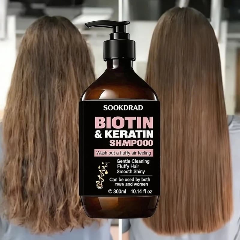 Biotin and keratin hair shampoo, volumizing care for hair, nourishes the scalp, soft and silky touch, daily use, for all kinds, 300 ml